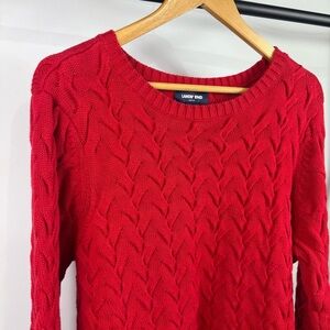 Woman's Lands' End Oversized Drifter Cable Knit Red Sweater Size XL (18)